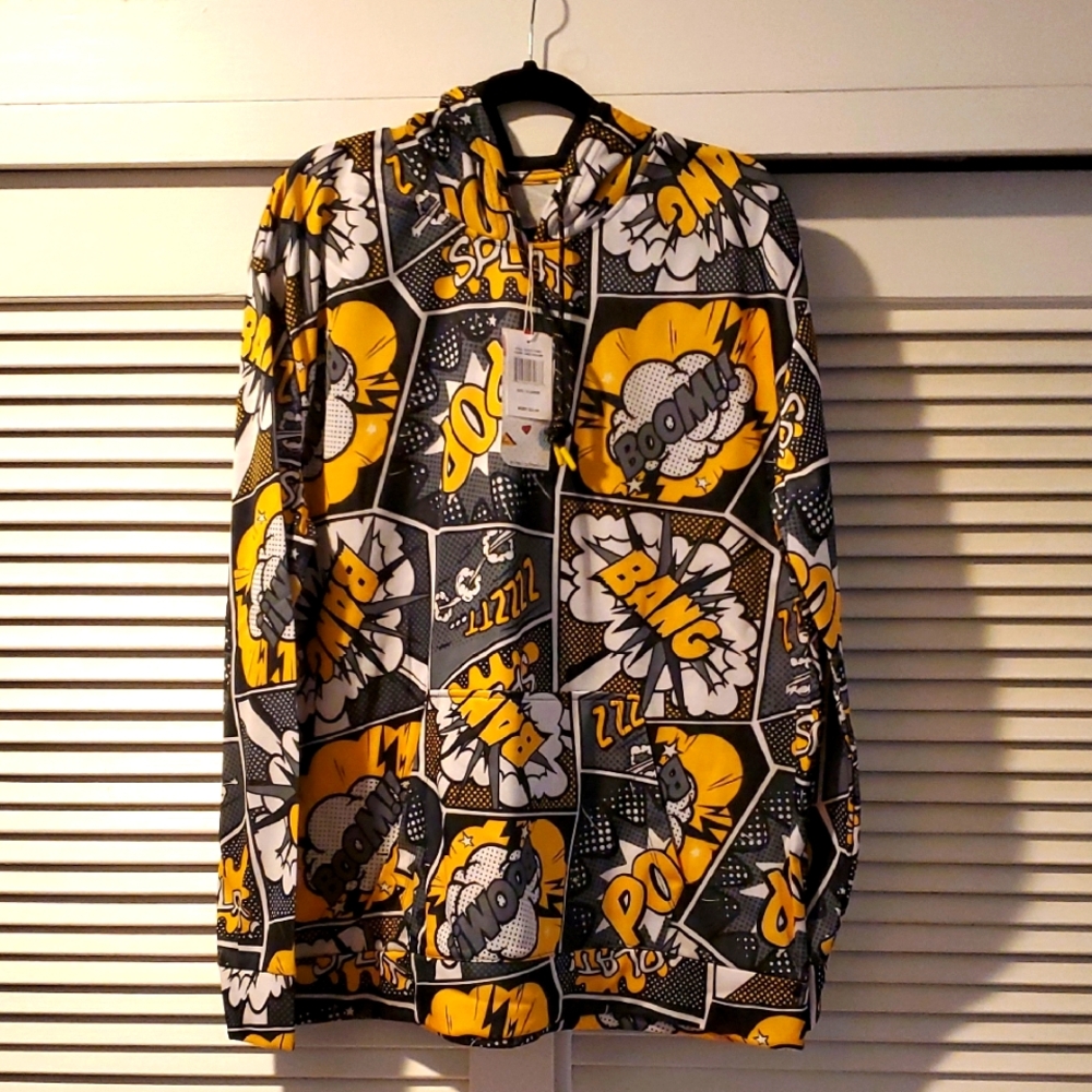 OH SNAP! NWT Comic Print Hoodie with Yellow and Black Accents Size XL,L
